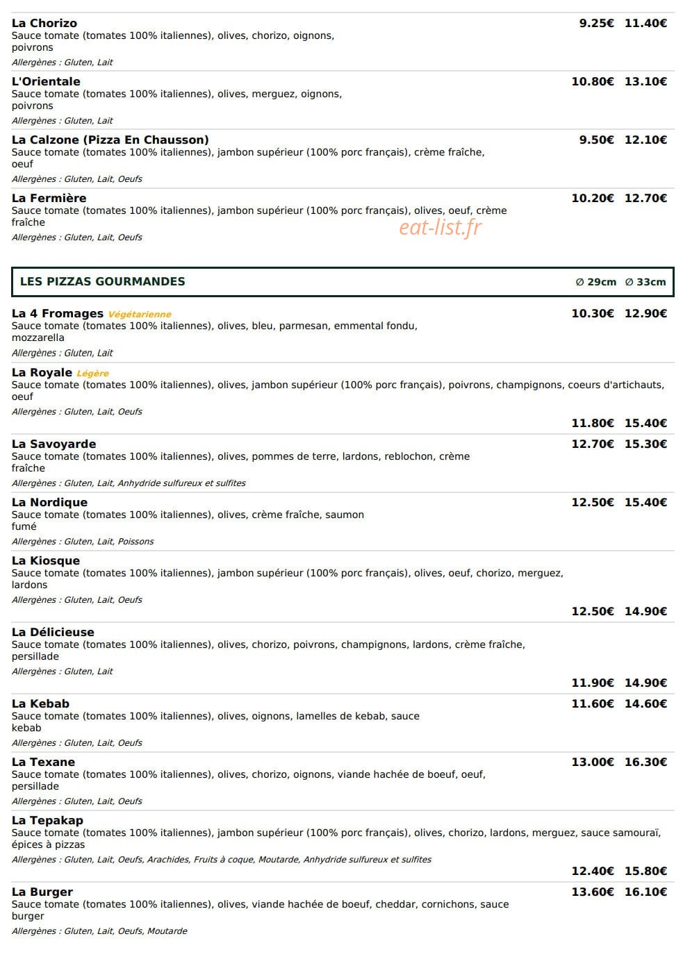 Le Kiosque à Pizzas — carte page 2