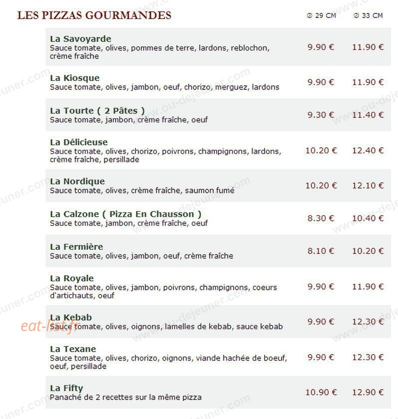 Le Kiosque à Pizzas — carte page 2