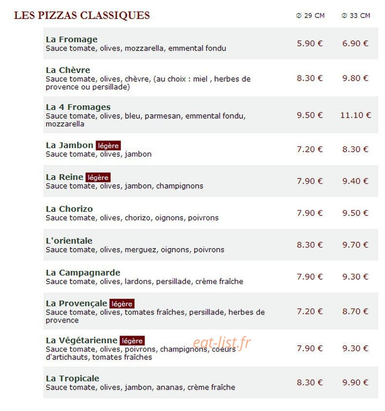 Le Kiosque à Pizzas — carte page 1