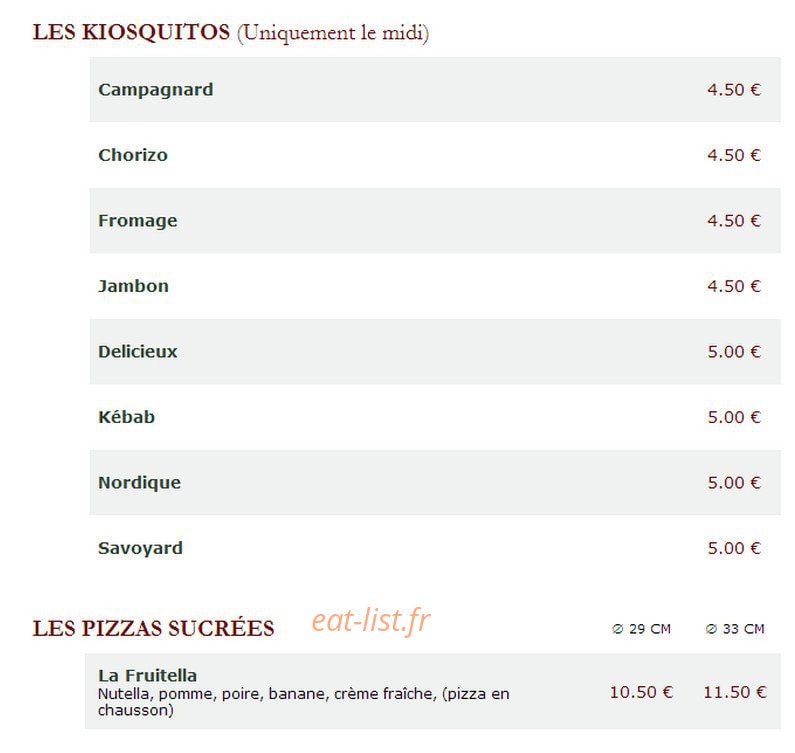 Le Kiosque à Pizzas — carte page 4