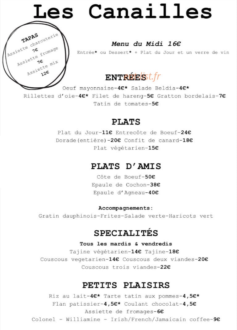 Les canailles — carte page 1