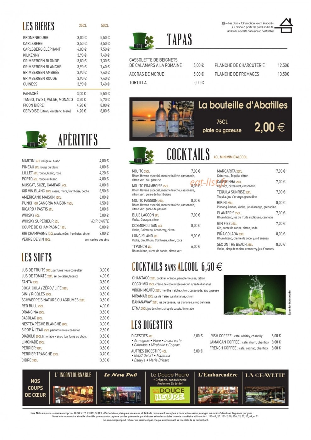 Arthur's Pub — carte page 1