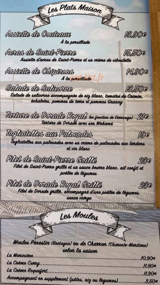 Carte et menu de La Maison Fraiche à Lanton — Les plats maison et moules