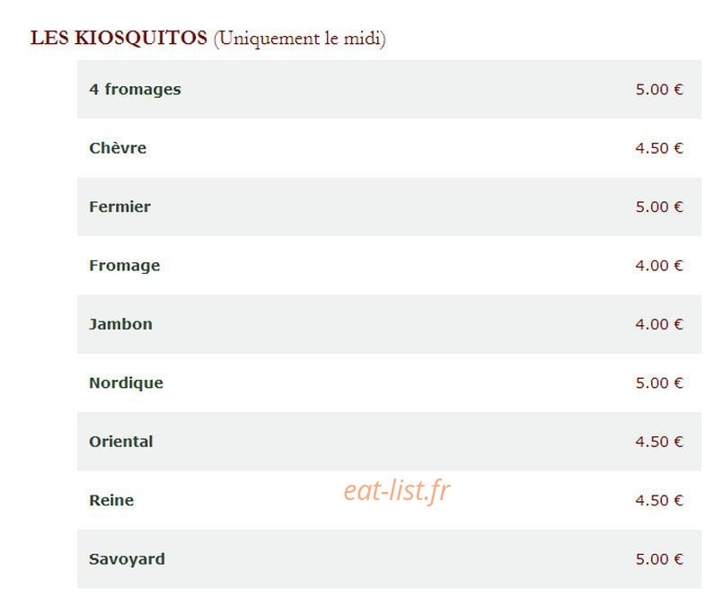 Le Kiosque à Pizzas — carte page 4