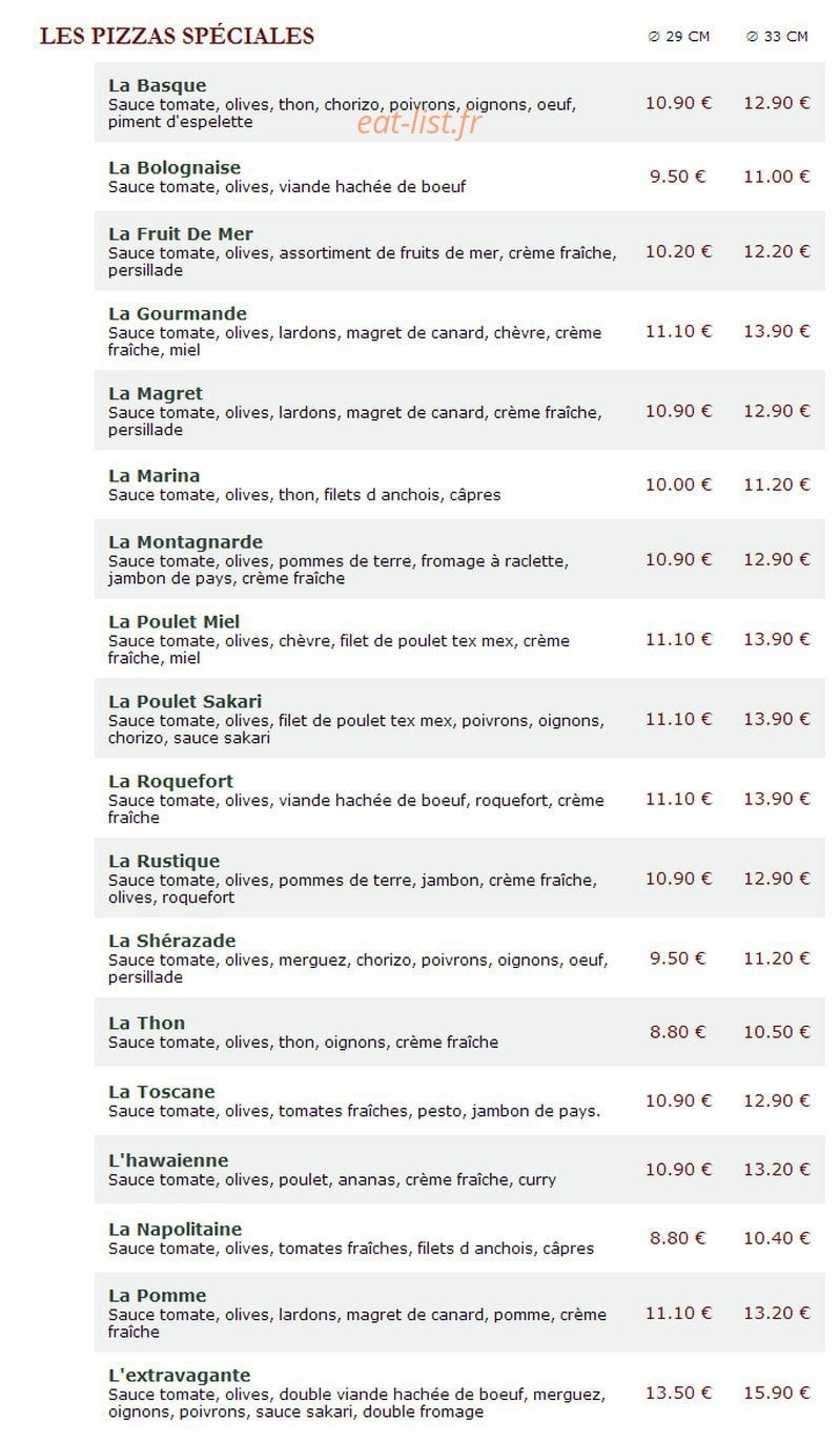 Le Kiosque à Pizzas — carte page 3