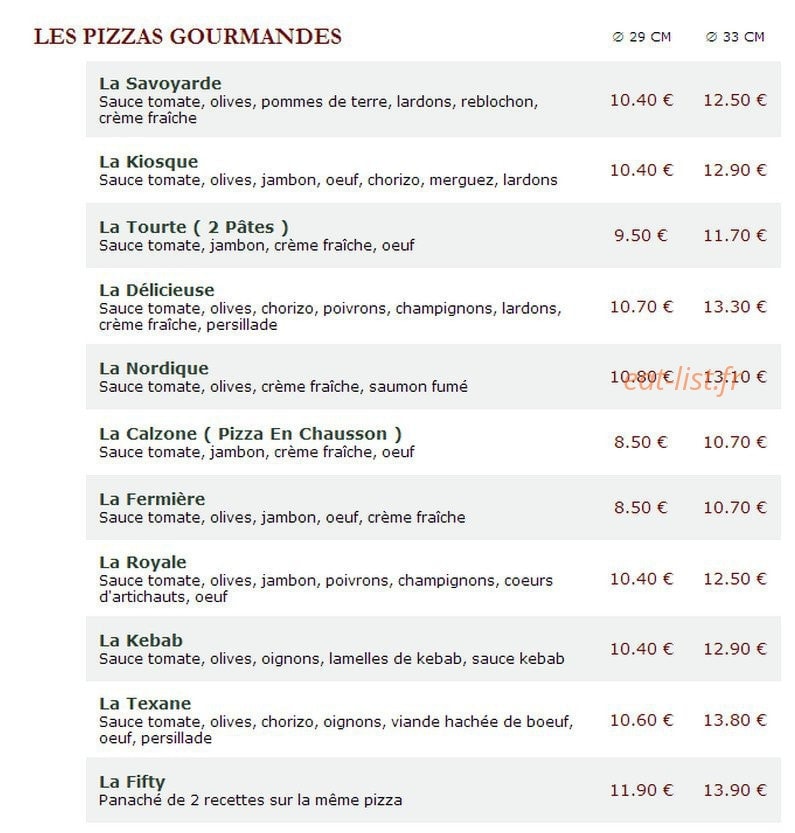 Le Kiosque à Pizzas — carte page 2
