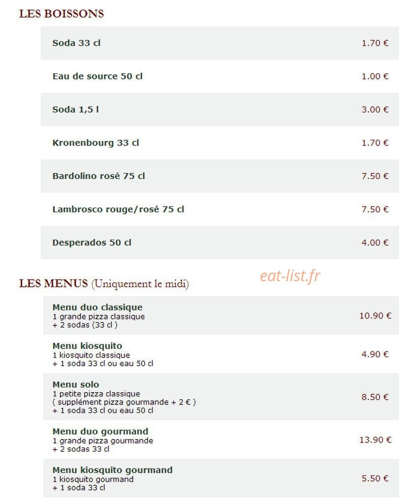 Le Kiosque à Pizzas — carte page 5