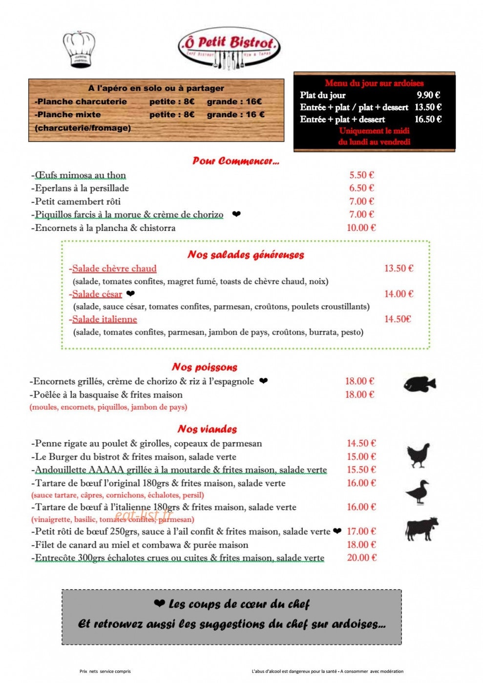 Ô Petit Bistrot — carte page 1