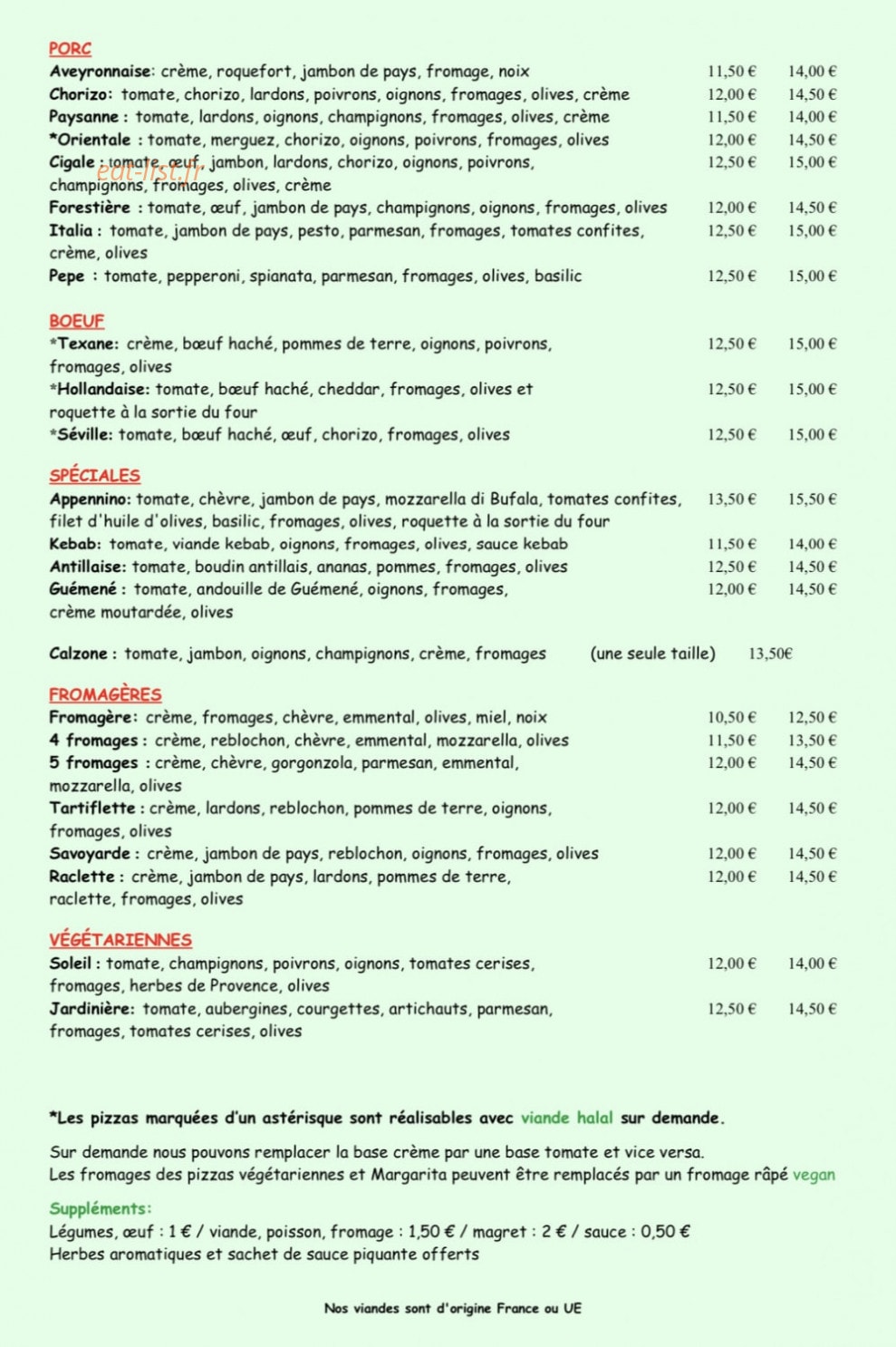 Carte et menu de Aux Pizzas Gourmandes à Villenave d'Ornon — Les pizzas suite
