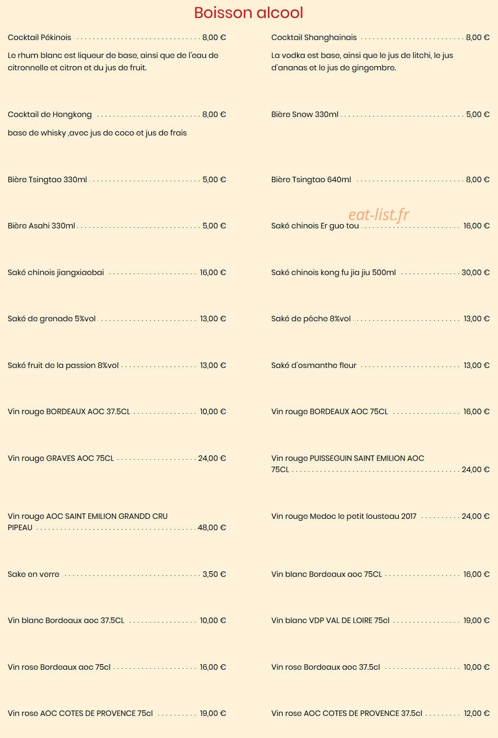 Bistrot Chinois — carte page 10