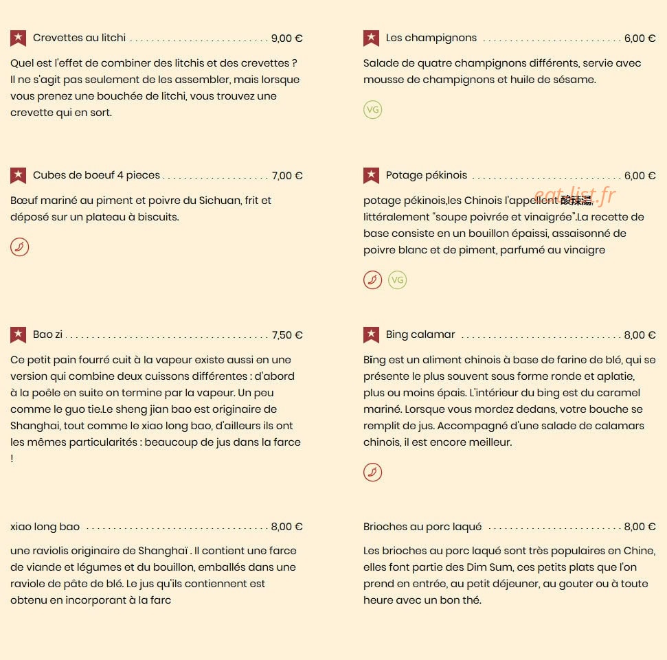 Bistrot Chinois — carte page 2
