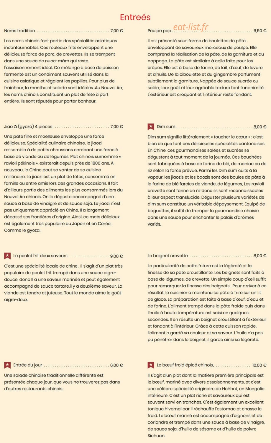 Bistrot Chinois — carte page 1