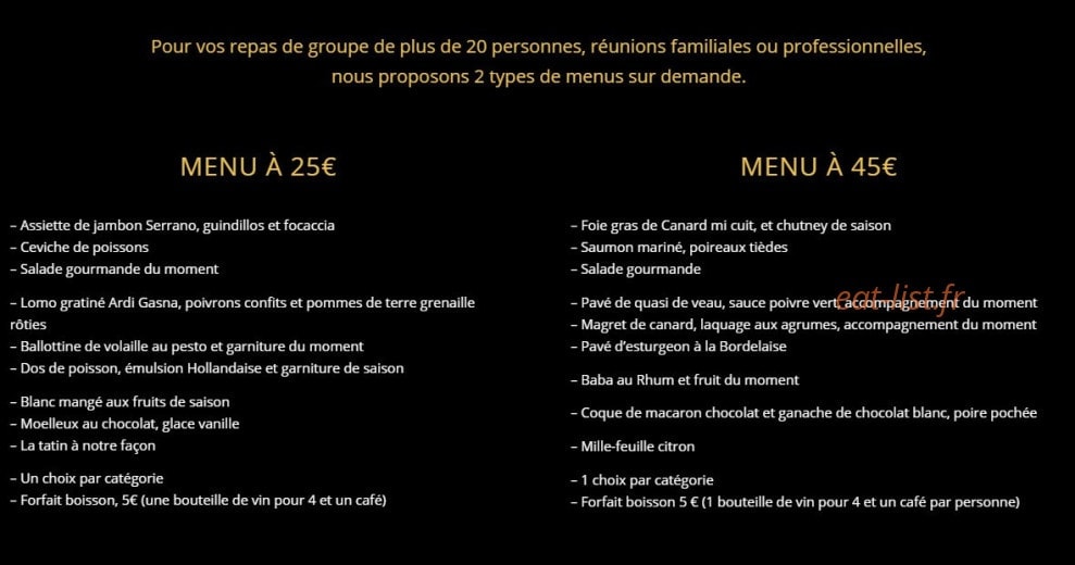 Carte et menu de Club House Tchanque à Villenave d'Ornon — Les menus groupes