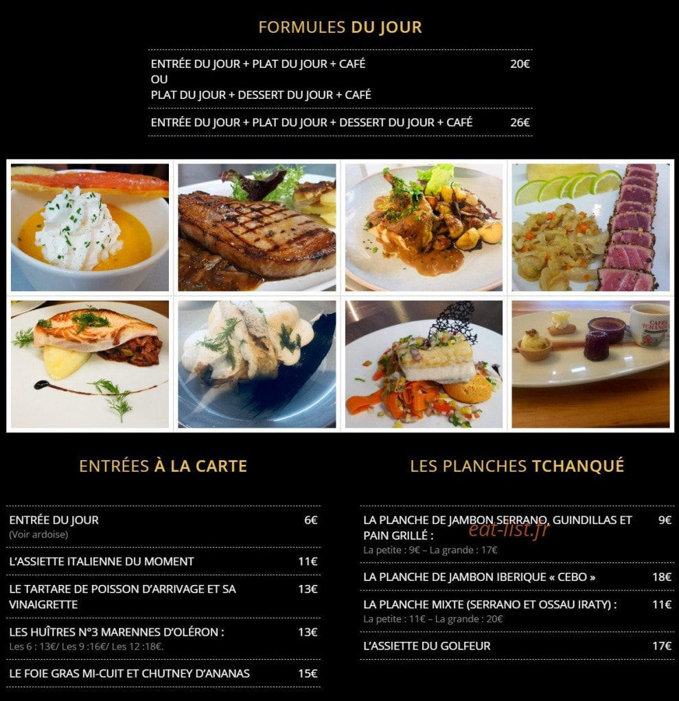 Carte et menu de Club House Tchanque à Villenave d'Ornon — Les formules, entrées et planches