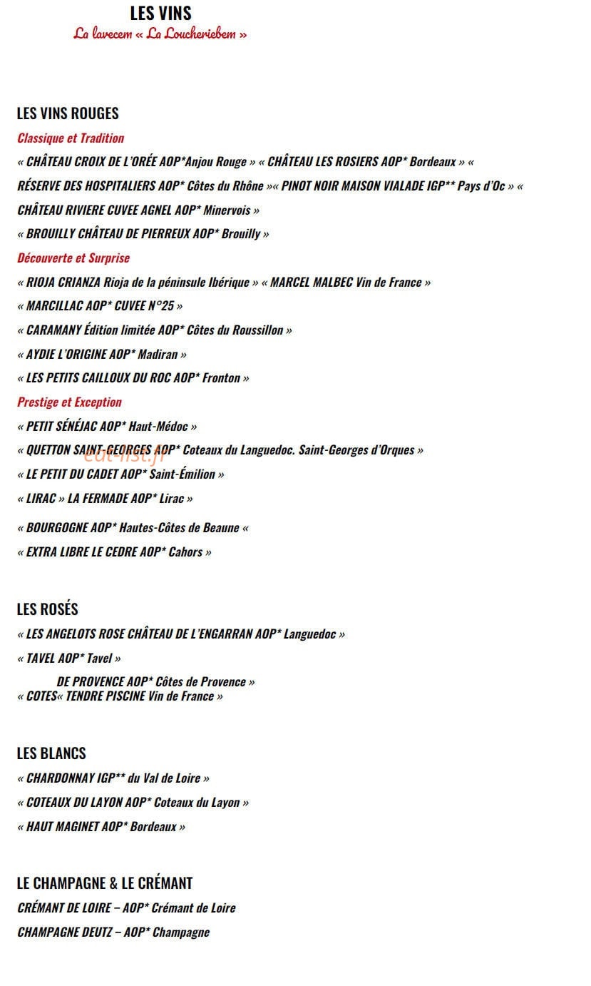 Carte et menu de La Boucherie à Villenave d'Ornon — Les vins