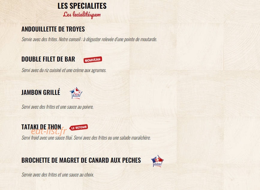 Carte et menu de La Boucherie à Villenave d'Ornon — Les spécialités