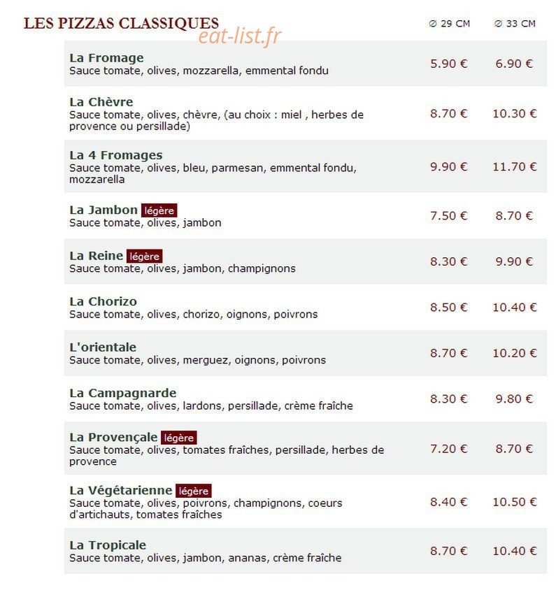 Le Kiosque à Pizzas — carte page 1