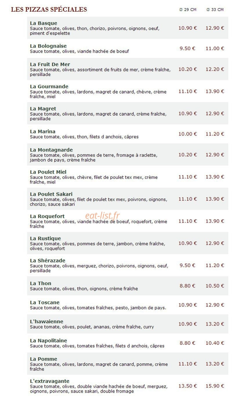 Le Kiosque à Pizzas — carte page 2