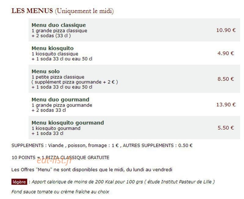 Le Kiosque à Pizzas — carte page 4