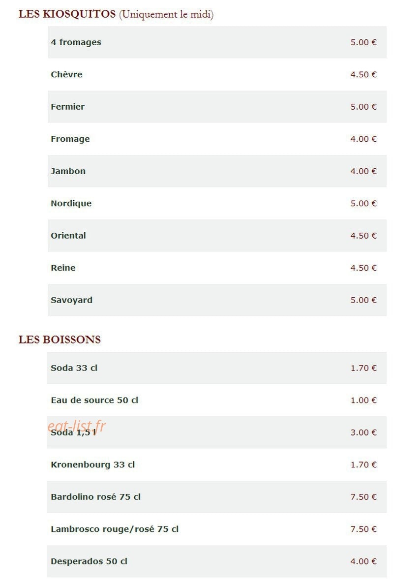 Le Kiosque à Pizzas — carte page 3