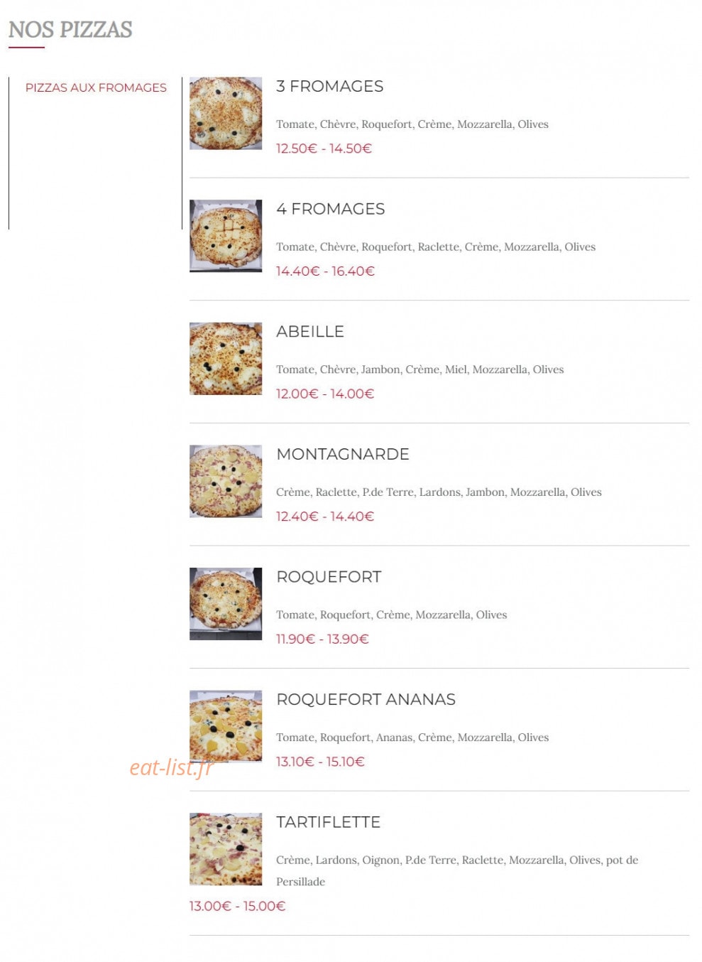 Pizza hot — carte page 1