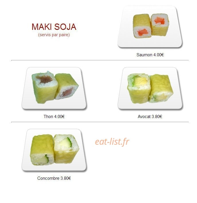 Carte et menu de Yukita à Villenave d'Ornon — Les makis soja