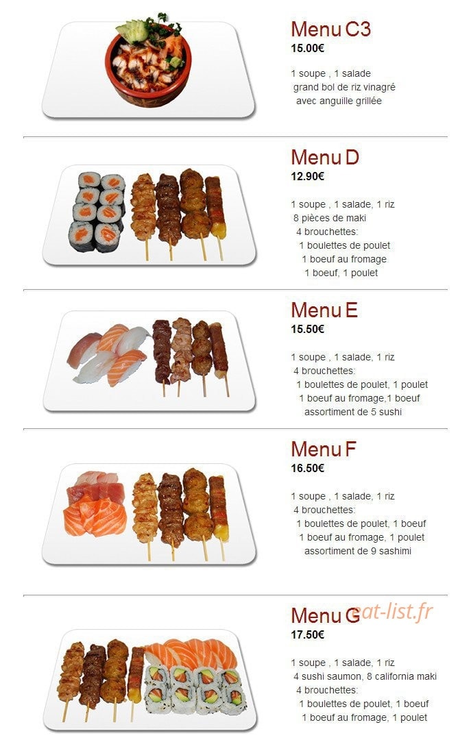 Carte et menu de Yukita à Villenave d'Ornon — Les menus C,D, E...