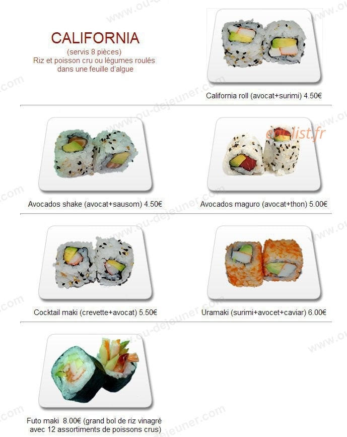 Carte et menu de Yukita à Villenave d'Ornon — Les californias
