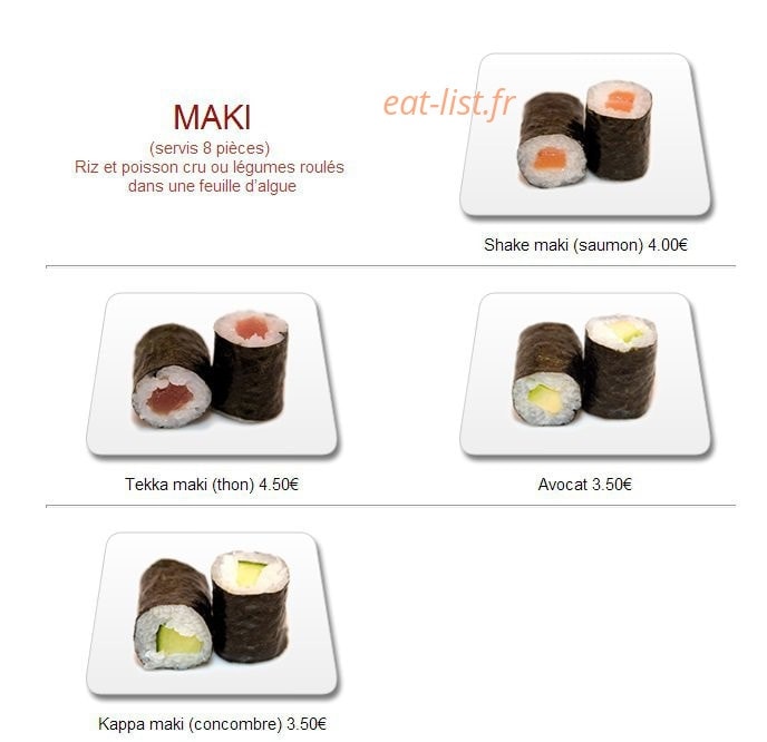 Carte et menu de Yukita à Villenave d'Ornon — Les makis