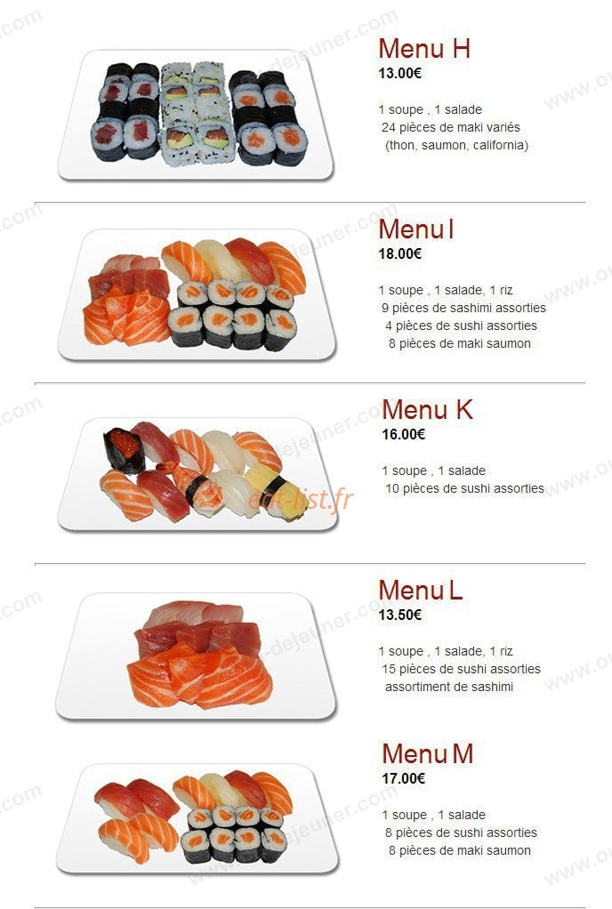 Carte et menu de Yukita à Villenave d'Ornon — Les menus H, I, K...