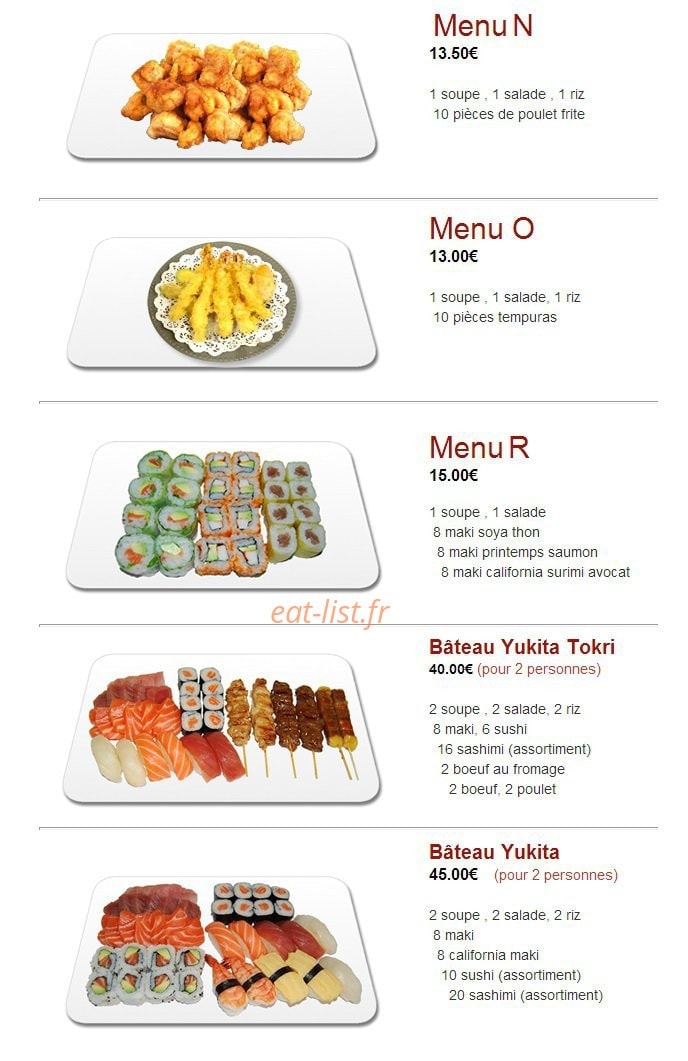 Carte et menu de Yukita à Villenave d'Ornon — Les menus N, O,R...