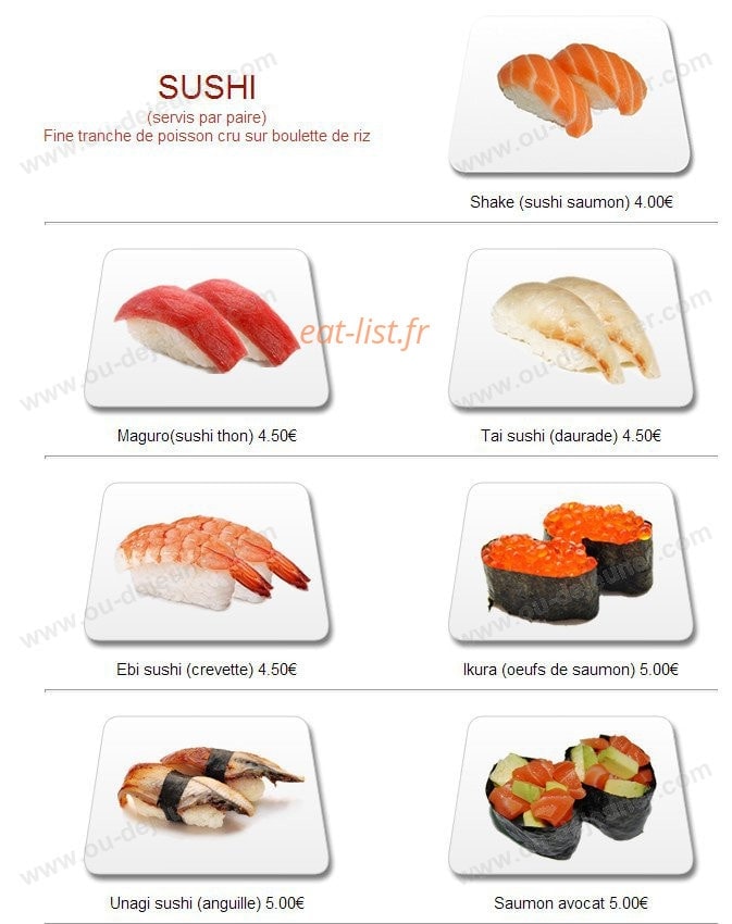 Carte et menu de Yukita à Villenave d'Ornon — Les sushis