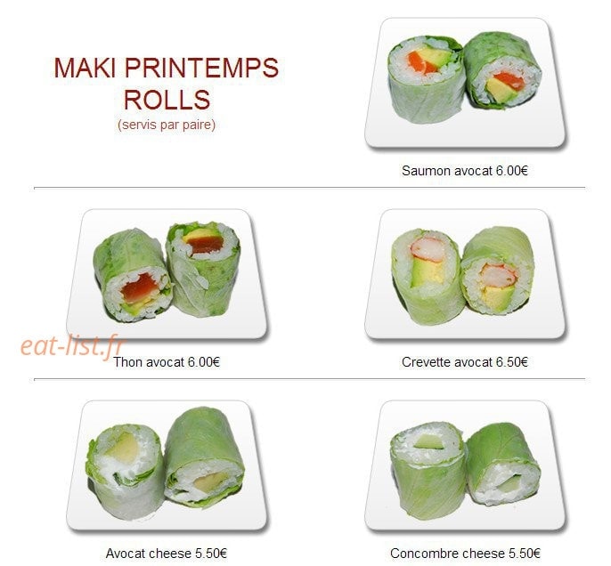 Carte et menu de Yukita à Villenave d'Ornon — Les makis pintemps rolls
