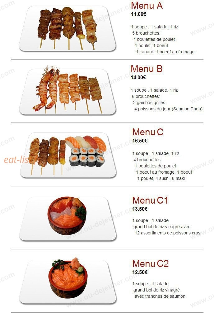 Carte et menu de Yukita à Villenave d'Ornon — Les menus A,B,C...