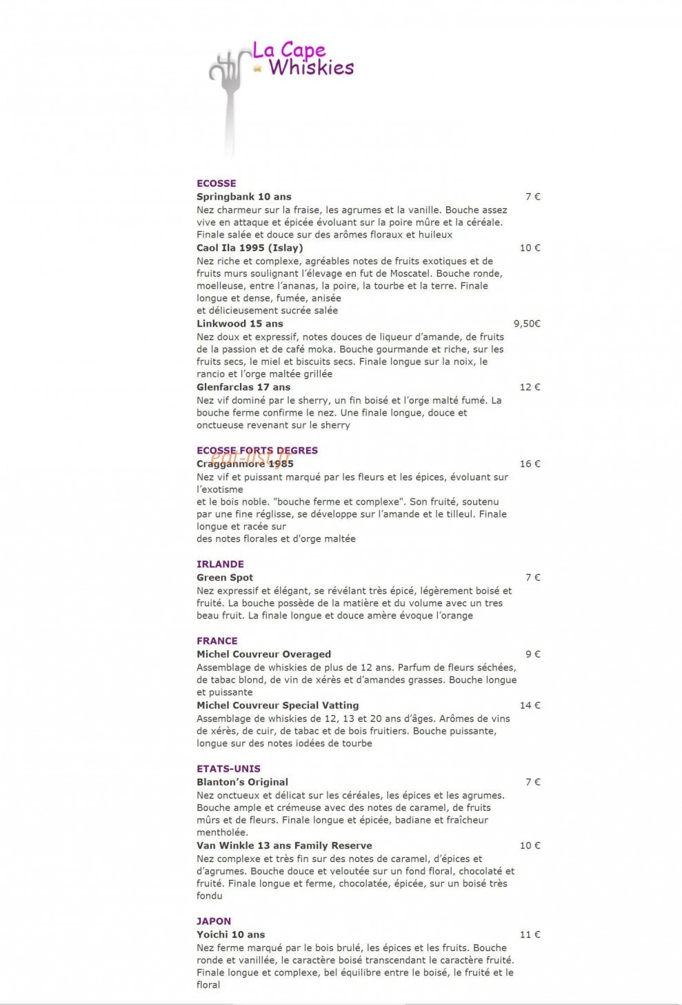 Restaurant La Cape — carte page 3