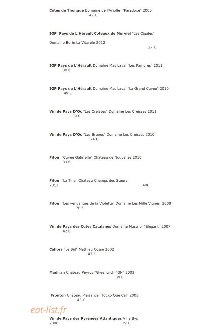 Restaurant La Cape — carte page 21