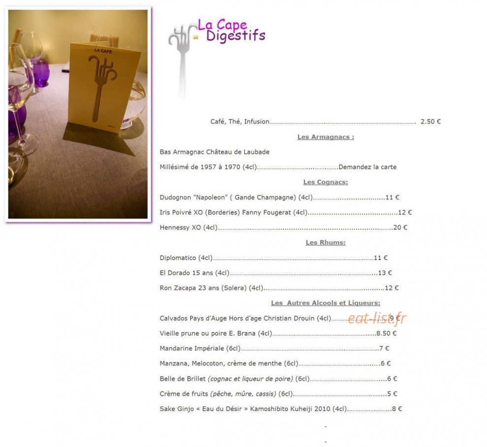 Restaurant La Cape — carte page 26