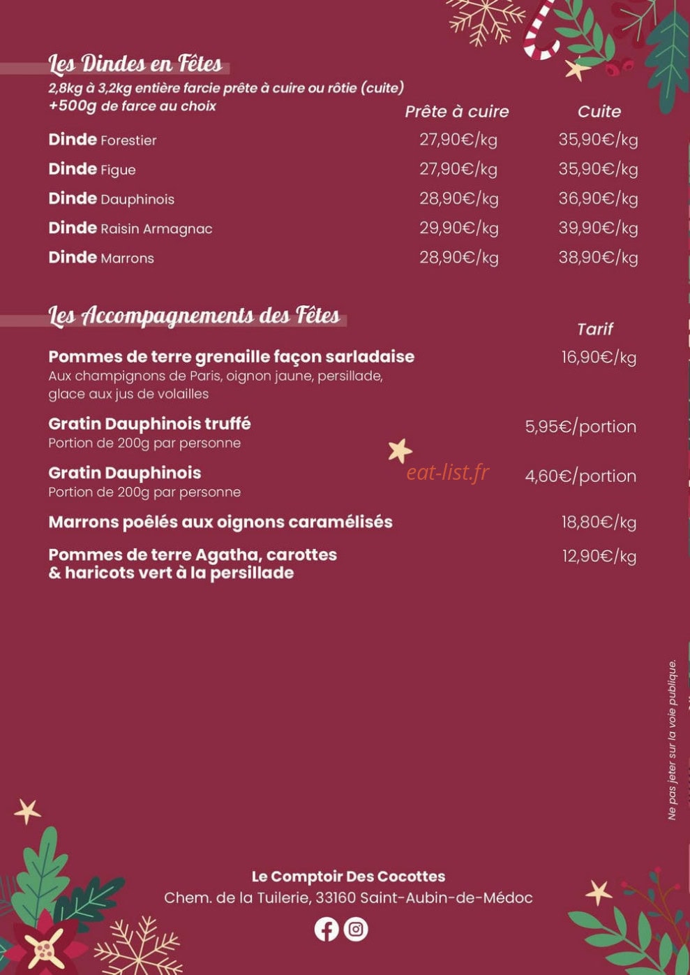 Comptoir des Cocottes — carte page 4