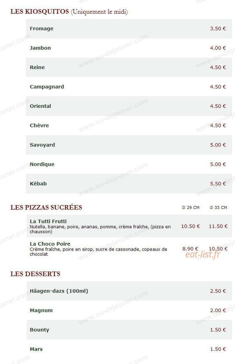 Le Kiosque à Pizzas — carte page 4