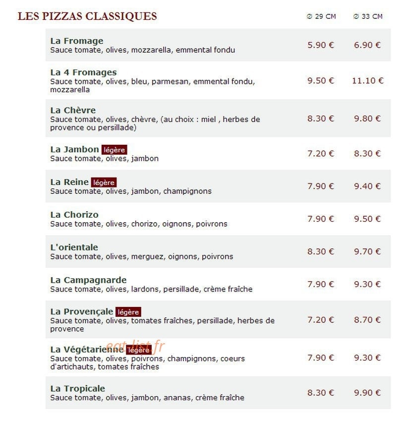 Le Kiosque à Pizzas — carte page 1
