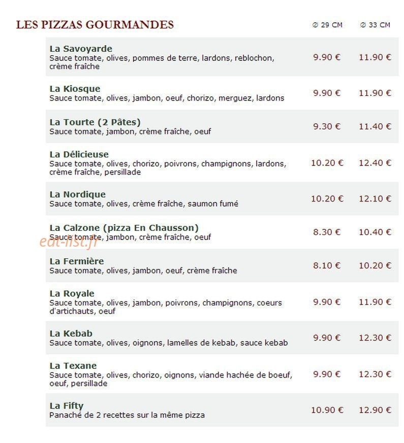 Le Kiosque à Pizzas — carte page 2