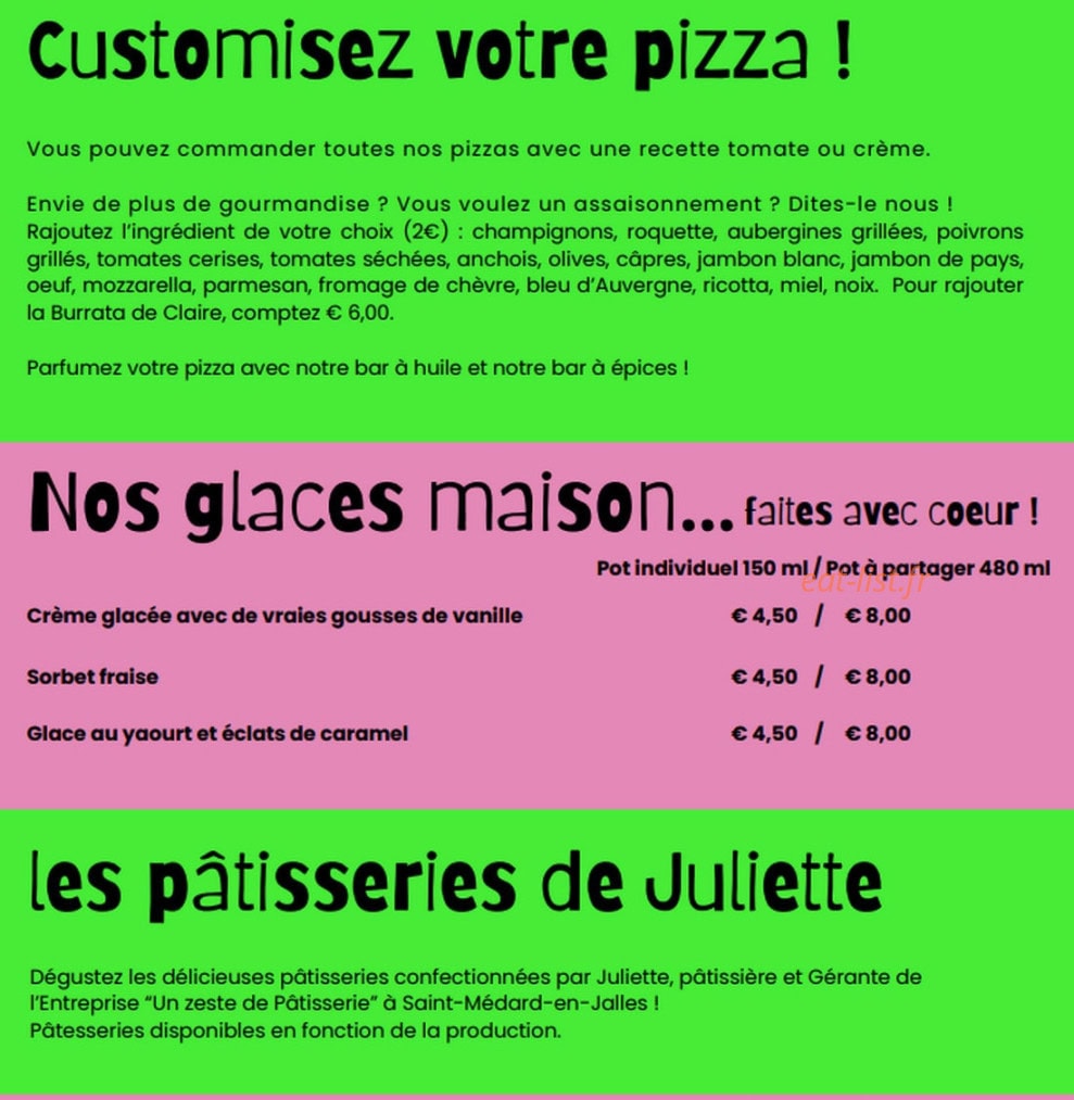 Carte et menu de À la Folie Pizzeria à Saint Medard en Jalles — Les glaces