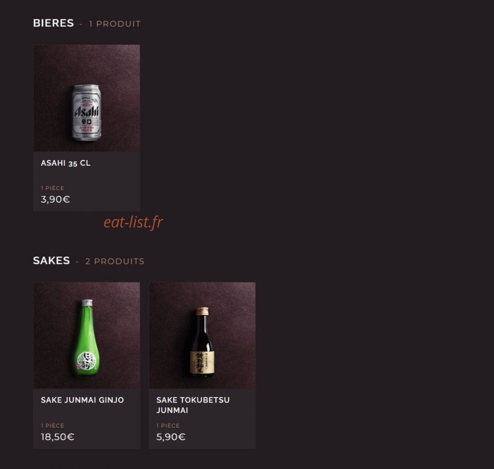 Carte et menu de Côté Sushi à Saint Medard en Jalles — Les bières et sakes