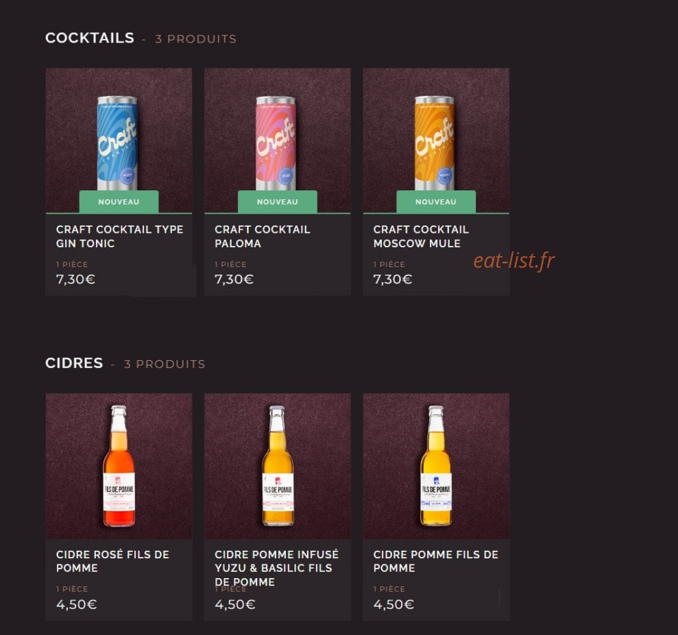 Carte et menu de Côté Sushi à Saint Medard en Jalles — Les cocktails et cidres