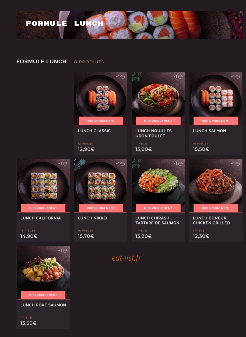 Carte et menu de Côté Sushi à Saint Medard en Jalles — Formule lunch
