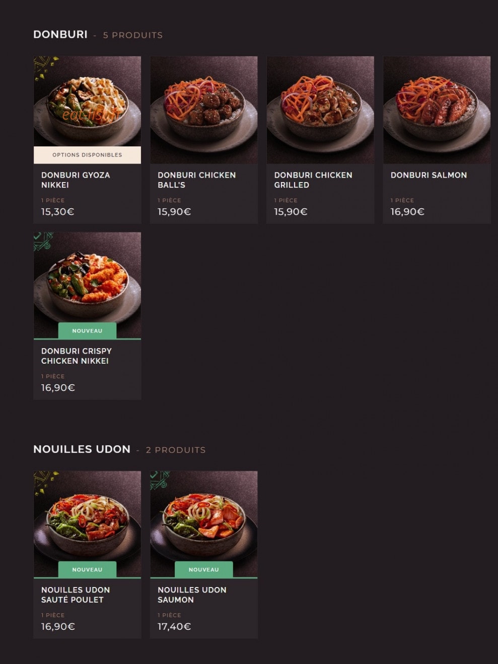 Carte et menu de Côté Sushi à Saint Medard en Jalles — Les donburis et nouilles udons