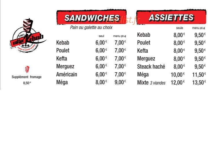 Erkan kebab — carte page 1