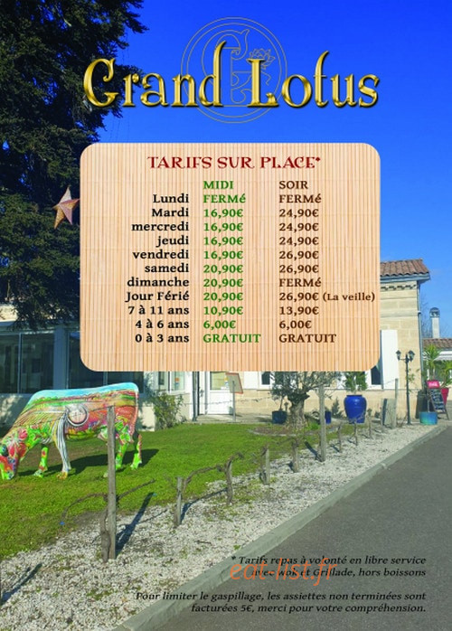 Carte et menu de Grand Lotus 33 à Saint Medard en Jalles — Les tarifs