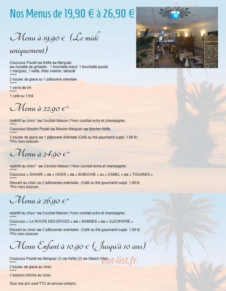 Carte et menu de La Route des Epices à Saint Medard en Jalles — Les menus