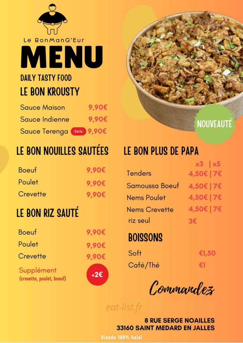 Carte et menu de Le Bon Mang'eur à Saint Medard en Jalles — Les menus